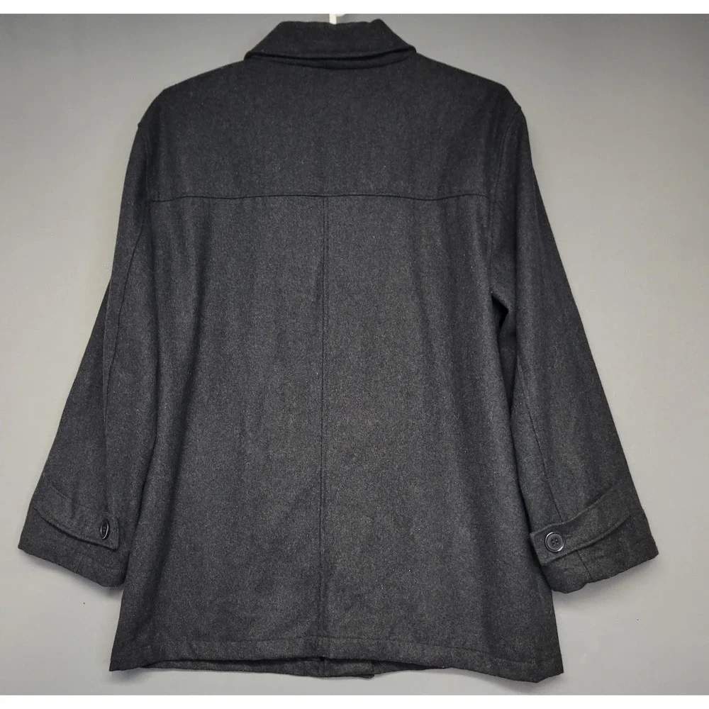 Carbon Coat Mens XL Charcoal Gray Wool Blend Car Coat Button Front Lined Pockets